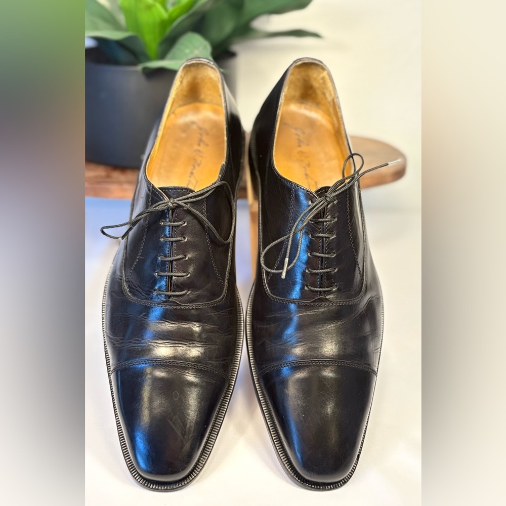 John W. Nordstrom Black Italian Leather Cap-Toe Oxfords - Sz 9 - Picture 2 of 7